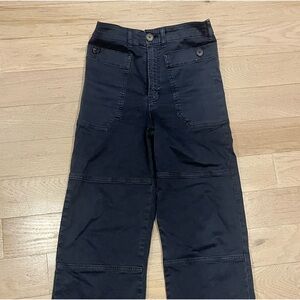 Frame Denim Charcoal Navy Button-Detail cargo utility pants/jeans